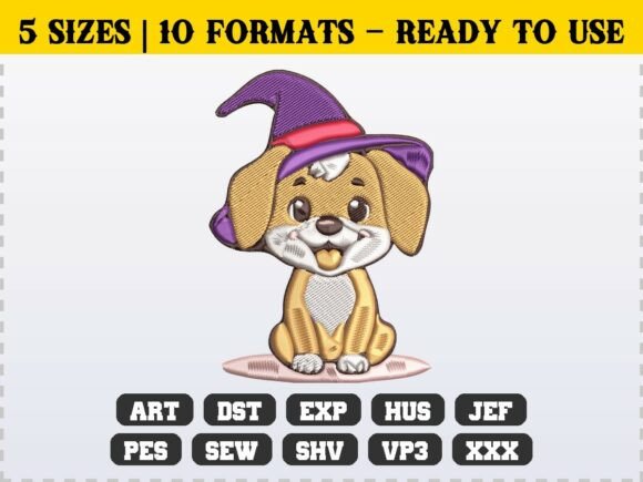 Cute Witch Puppy Embroidery Dog Design: A Magical Addition for Seasonal Projects