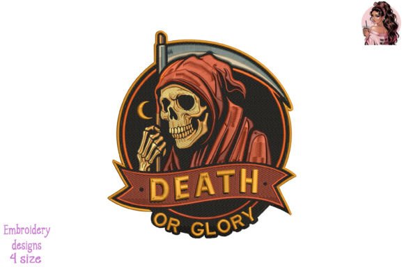 Death or Glory Grim Reaper Embroidery for Business Use