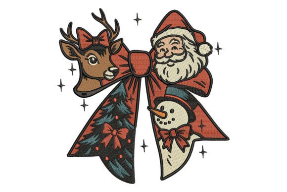 Santa Reindeer Snowman Bow Embroidery